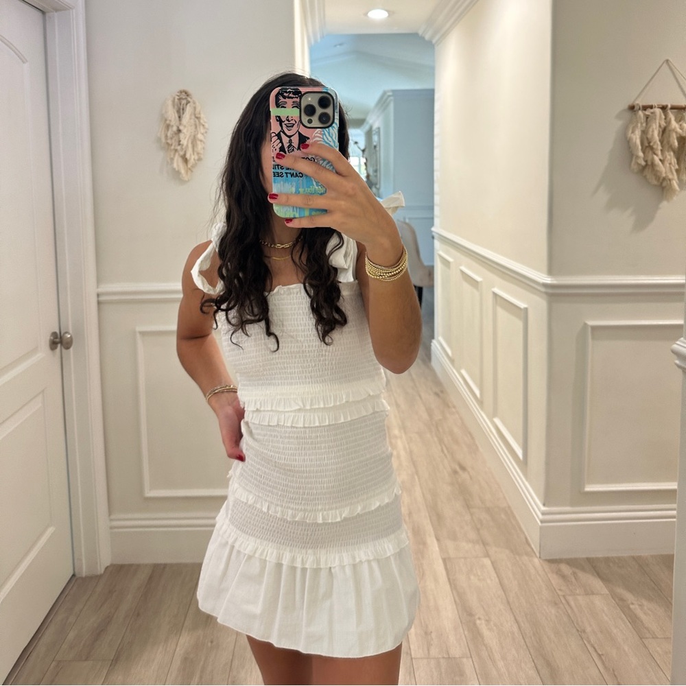 White ruffle tie dress